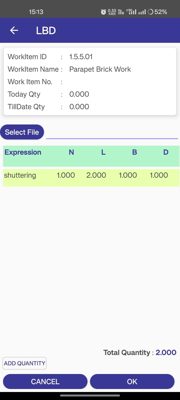 LBD Measurement Entry Screen
