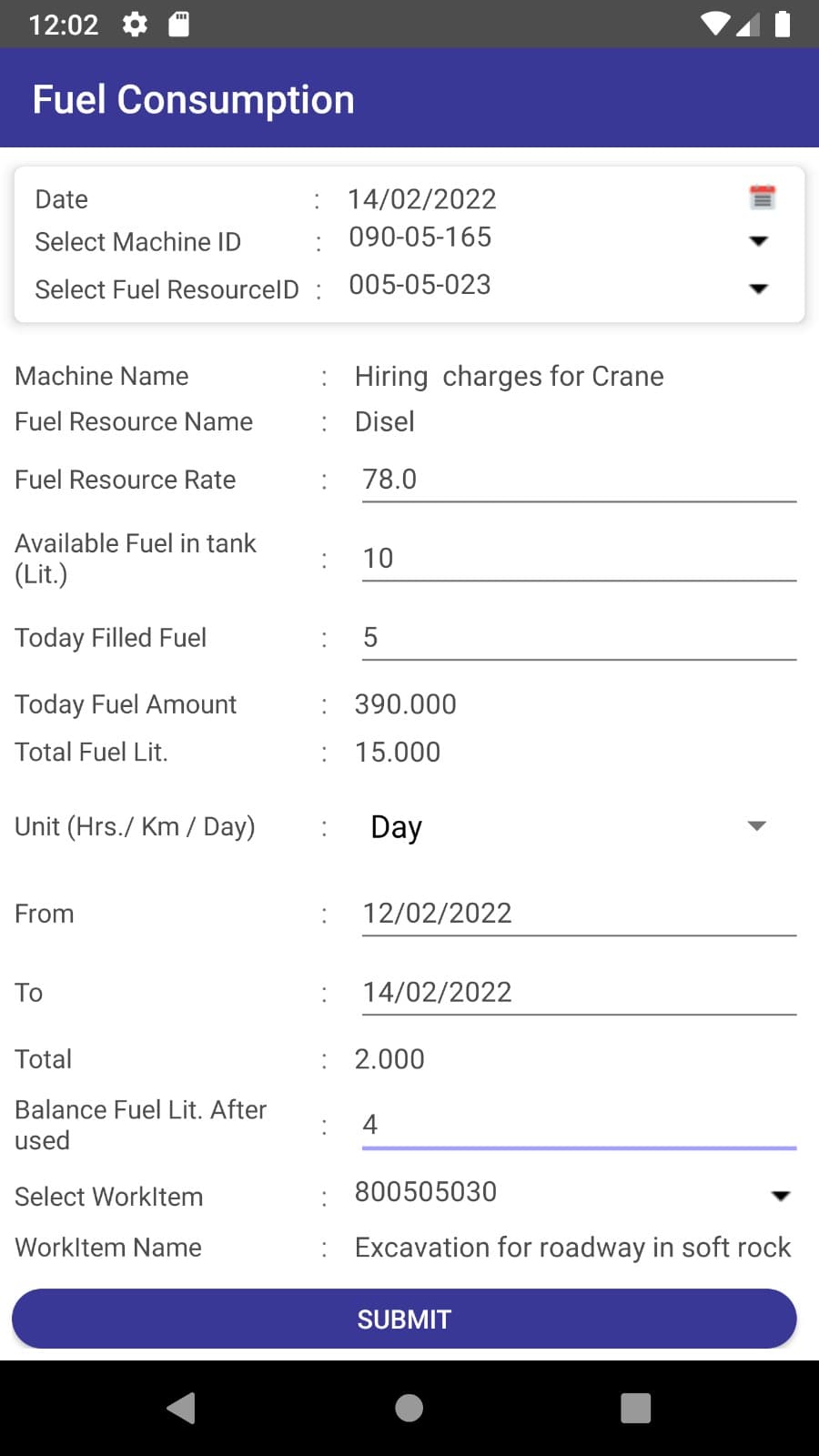 Fuel Consumption Tracking Screen
