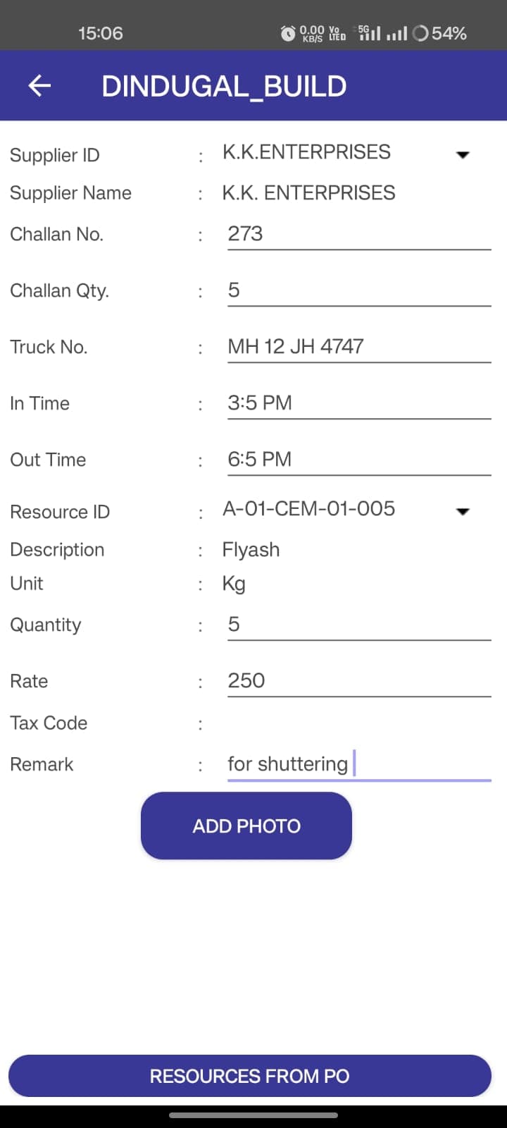 Resource Delivery Logistics Screen